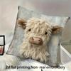 1pc Highland Cow Cushion Cover - Realistic Fluffy Cow Face Design, Zipper Closure, Living Room Bedroom Decor - Pillow Case Only