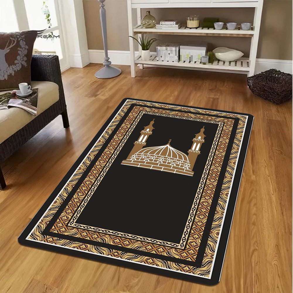Muslim Prayer Mat Black Carpet for Living Room Sofa Rug Home Decor Bedroom Bedside Rug Lounge Hallway Floor Mat Doormat Washable