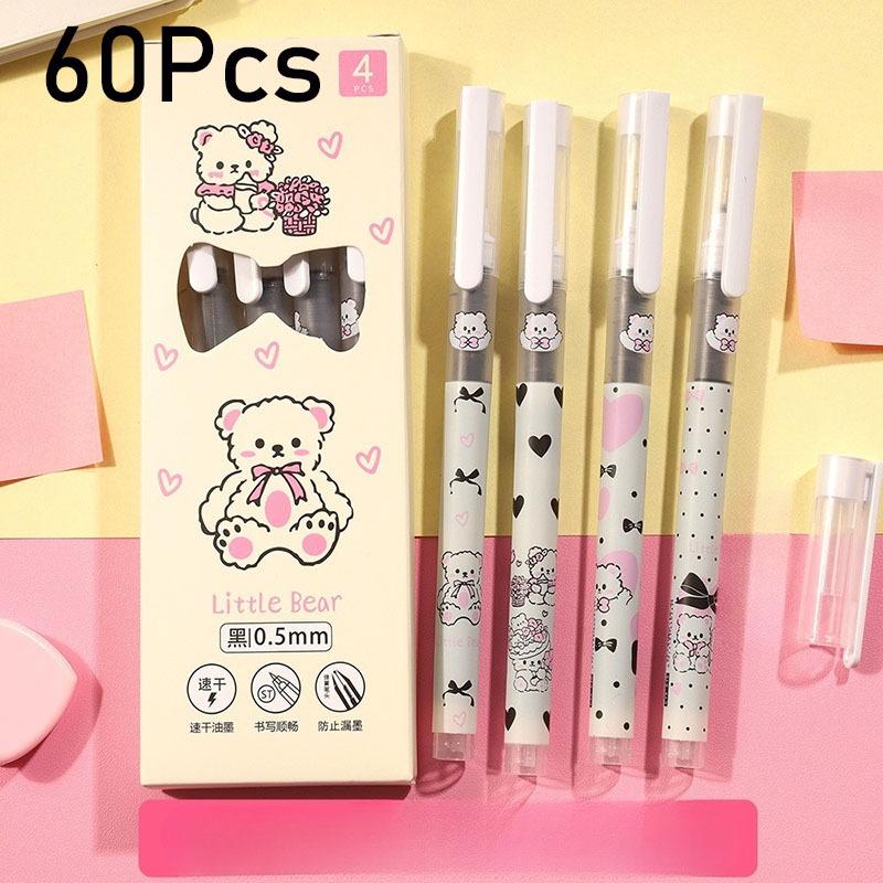 

4Pcs Cute Cartoon Straight Liquid Type Ball Pens 0.5mm Black Drawing Neutral Pen Signature Pen Student School Office Supplies 4Pcs