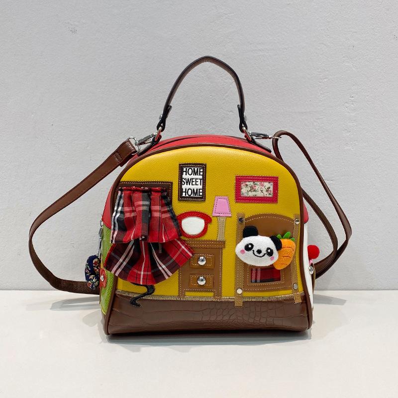 Bag Niche Design Women'S Bag Cartoon Embroidery Contrasting Color Handbag Women'S Creative Shoulder Messenger Bag Small Bag