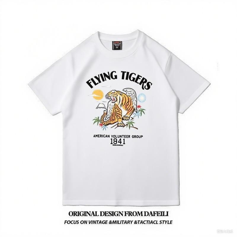 

2025 New American Retro Chinese Style Flying Tigers Tiger Short Sleeves Yokosuka Military Fans Wear Mens and Womens Tshirts S