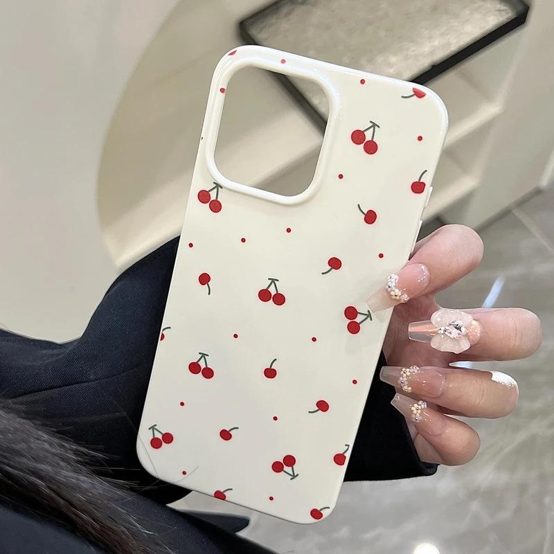 ins wind girl polka dot small cherry suitable for Apple 16/17Promax mobile phone case IP15 jelly 14 large hole soft