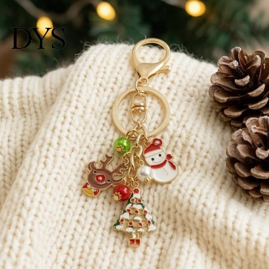 Elk Key Accessory Christmas Santa Oil Dripping Keychain, Enamel Snowman Reindeer Keychain Tree Keyring Pendant, Handbags Backpacks Purse Charm Metal