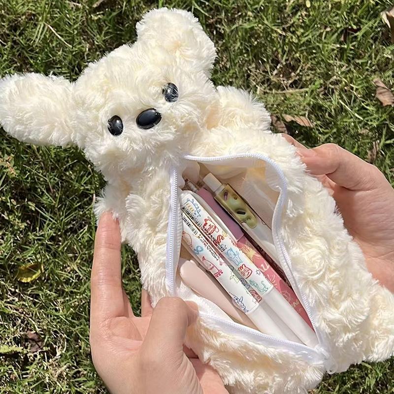 Puppy Pencil Pouch Cute Soft Plush School Stationery Large Capacity Pencil Pouch Student Stationery