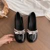 Block Heel Mary Jane Single Shoes Women's Round Toe Shallow Slip Rhinestone Bow Slip Anti-Slip Wear-Resistant High Heels