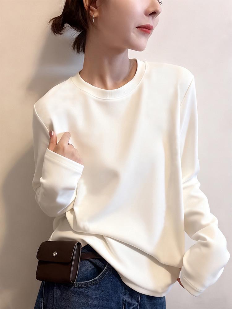 Grey Fashionable Women's Threaded Right Shoulder Long Sleeve Top for Spring, Autumn & Winter