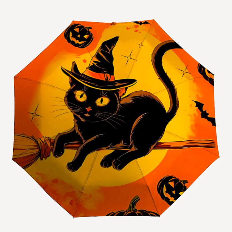 1pc Halloween Cat Fashionable Automatic Opening/Closing Folding Umbrella with 8 Bones, Windproof Portable, Daily Use304