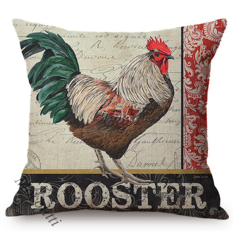 Rural Cock Retro Oil Painting Cushion Cover Nordic Chicken Poster Sofa Decoration Cotton Linen Square Throw Pillow Case Cojines