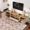 TV Cabinet, Lowboard, Living Room Furniture In White and Wood Colors. Compartments and Doors In Natural Farmhouse Style.