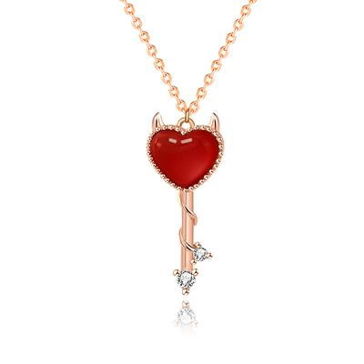 S925 Sterling Silver Devil's Heart Key 18K Gold Necklace Female Korean Style Personality Niche Design Clavicle Chain