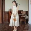 Design sense retro texture sense flower embroidery sleeveless neck temperament long dress vacation style dress