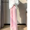 Autumn Winter Women Beading Knitted Thick Warm Pants High Waist Black White Apricot Pink Purple Knitting Trousers Elegant Feminine Wide Leg Pants