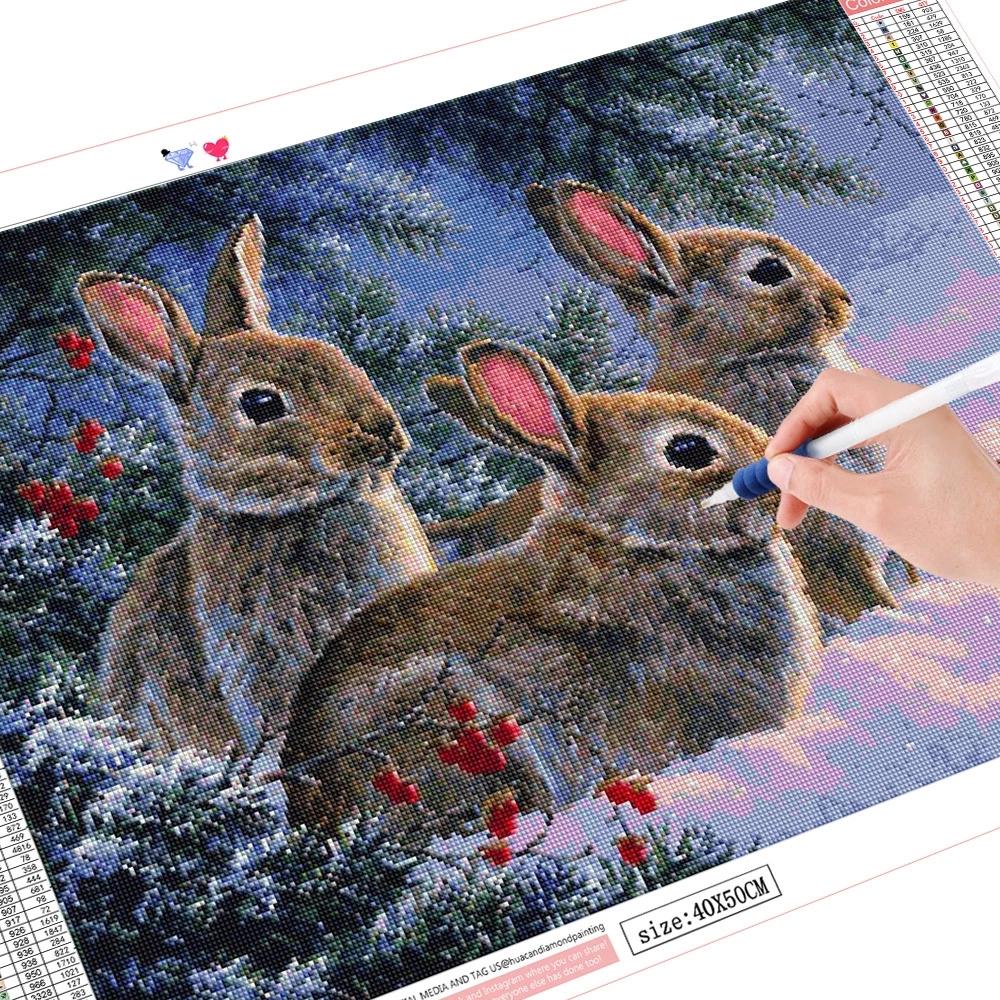 

HUACAN 5D DIY алмазная живопись кролик полная квадратная круглая алмазная вышивка животное мозаика картина из стразов Декор для дома Full Square 40*50 cm