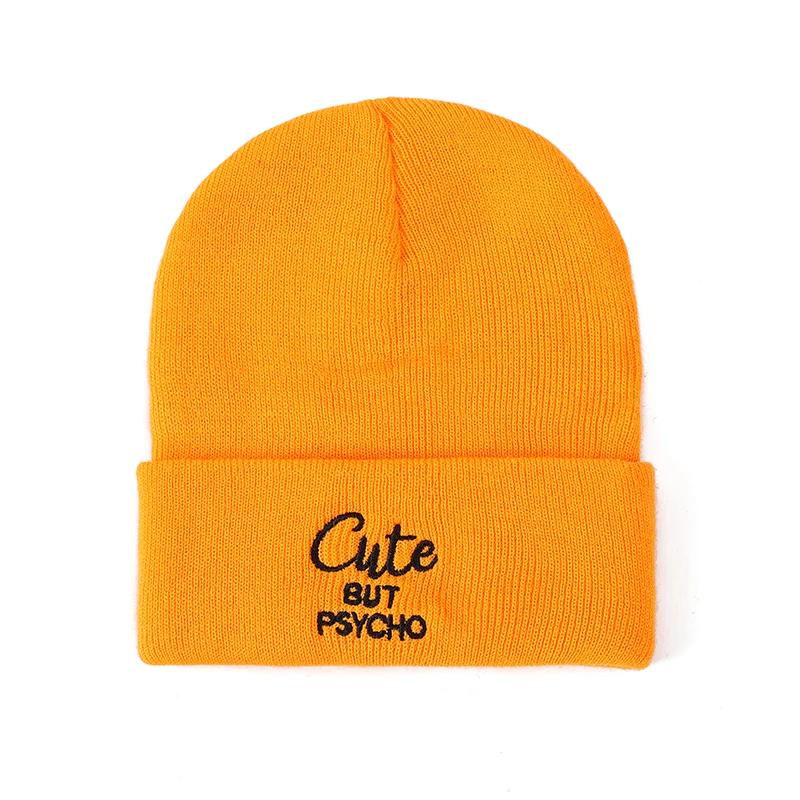 Vintage Letter Embroidery Knit Cap Winter Warm Unisex Beanie Hip Hop Fashion Men Daily Hat