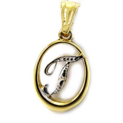 [G7636] - 2-tone 'Letter T' Gold Plated Pendant