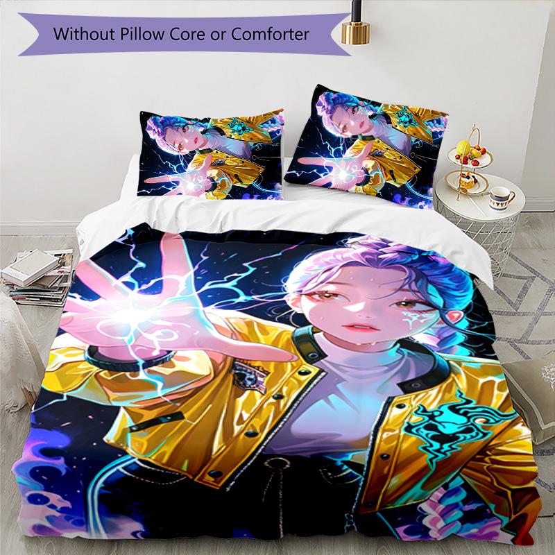 KPOP Hunter 3-teiliges Bettwäsche-Set Bettbezug Verschluss Enthält 1 Bettbezug & 2 Kissenbezüge für Alle Jahreszeiten Schlafzimmer Zuhause Wohnheim Dekor