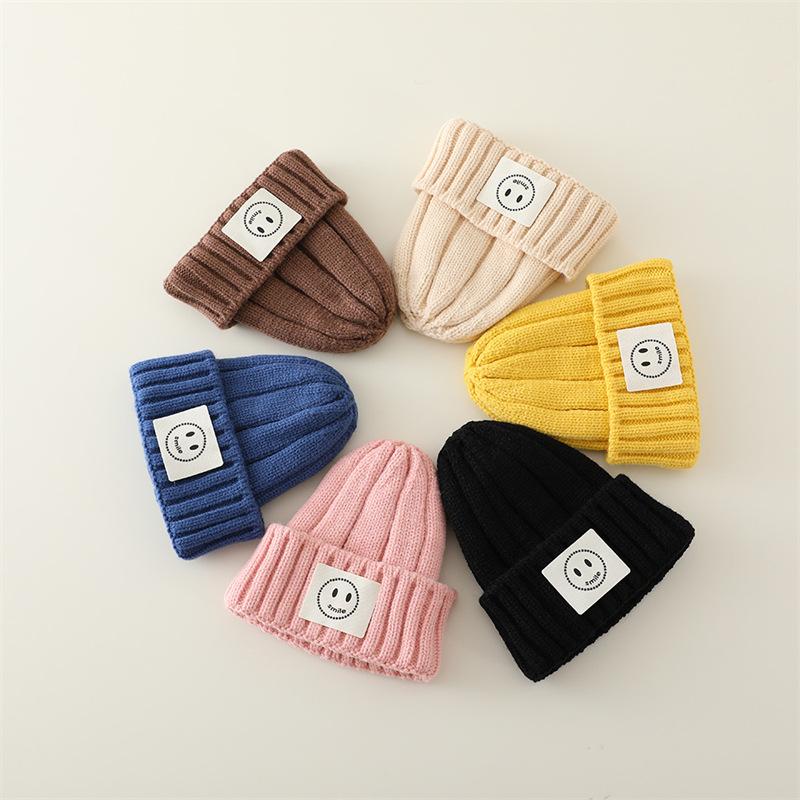 New Solid Color Versatile Children's Hats for Infants and Young Children To Keep Warm Simple and Smiling Woolen Knitted Hats Trendy
