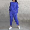 2 Teile/Satz Damen Oberteile Hosenanzug Rundhalsausschnitt Lange Ärmel Einfarbig Unregelmäßig Sweatshirt Kordelzug Elastische Taille Hose Alltagskleidung Sport Outfit