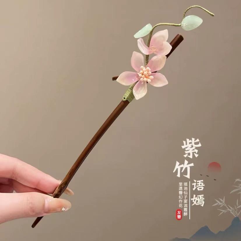 Elegante Bambus-Haarnadel Handgemachter Blumen-Haarstab Für Frauen Mädchen Vintage Chinesischer Stil Hanfu Haaraccessoires Florale Haarspange