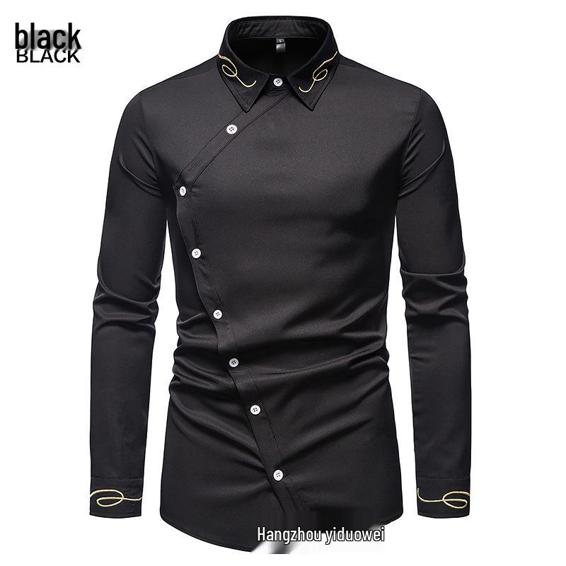 European Hollow-Out Asymmetrical Embroidered Men's Long Sleeve Western Shirt