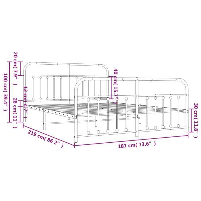 VidaXL Cadre de lit métal avec tête de lit-pied de lit blanc 183x213cm 352650