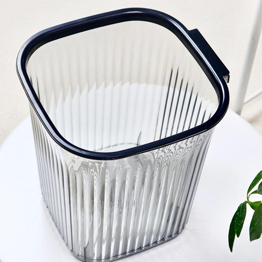 Plastic Transparent Trash Can Luxury Dustbin Waste Basket Stripe Garbage Container Kitchen