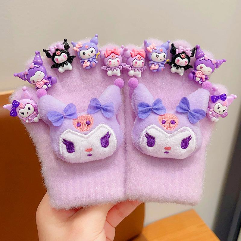 Dziecięce zimowe rękawiczki w stylu kreskówkowej księżniczki z rozdzielonymi palcami - Urocze, ciepłe, pluszowe dla dziewczynek