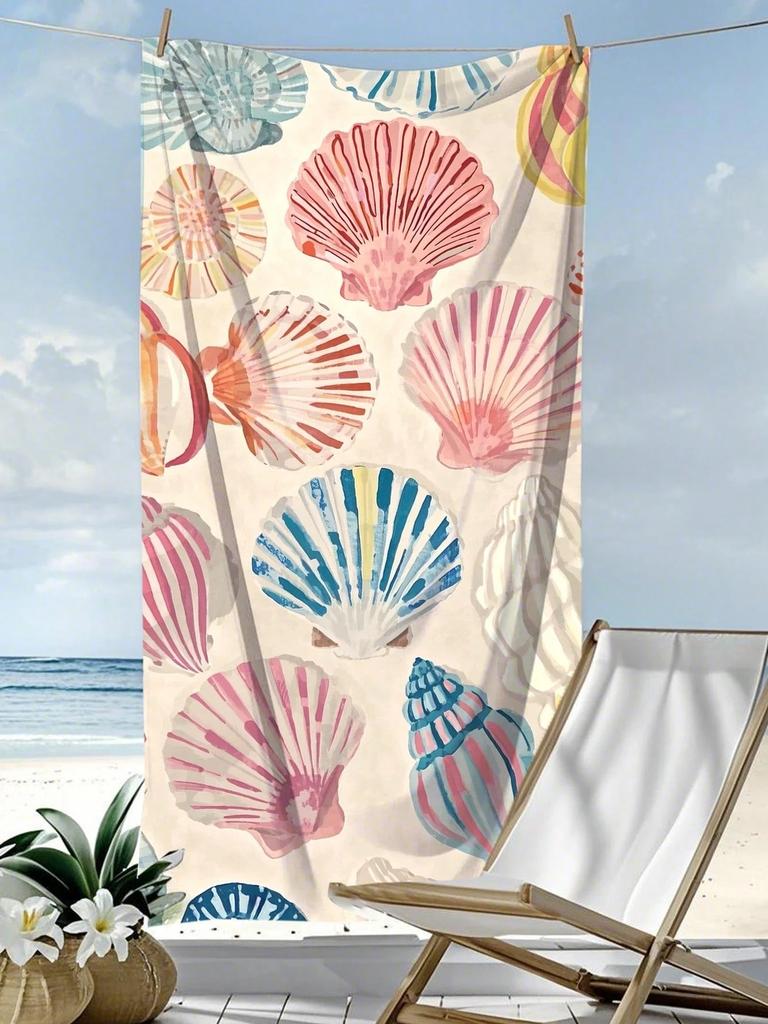 Watercolor Seashell Beach Towel Single Sided 2D Print Soft Quick Dry Microfiber Beach Towel Pool Beach Travel Decor Coastal Gift