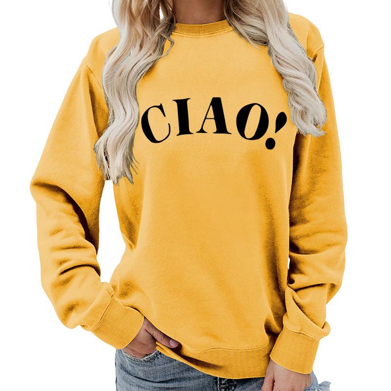 Ciao Print Round Neck Long Sleeve Plus Size Women's Hoodie - EU Size, Casual & Loose Fit