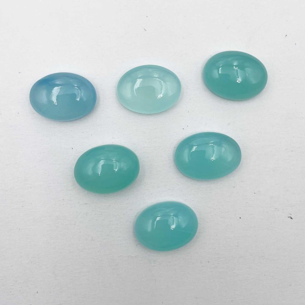 Natural Aqua Chalcedony Oval Cabochon Loose Gemstone Lot 10 Pcs 15*20 MM 160 CT For Jewelry Making