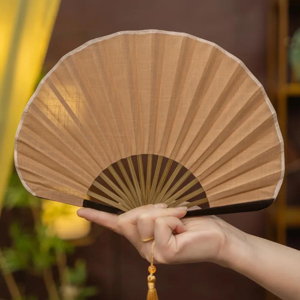 Retro Mini Shell Fan cool Cotton Linen Cloth Chinese Folding Hand Heat protection Gentle Solid Handheld Fan Women's