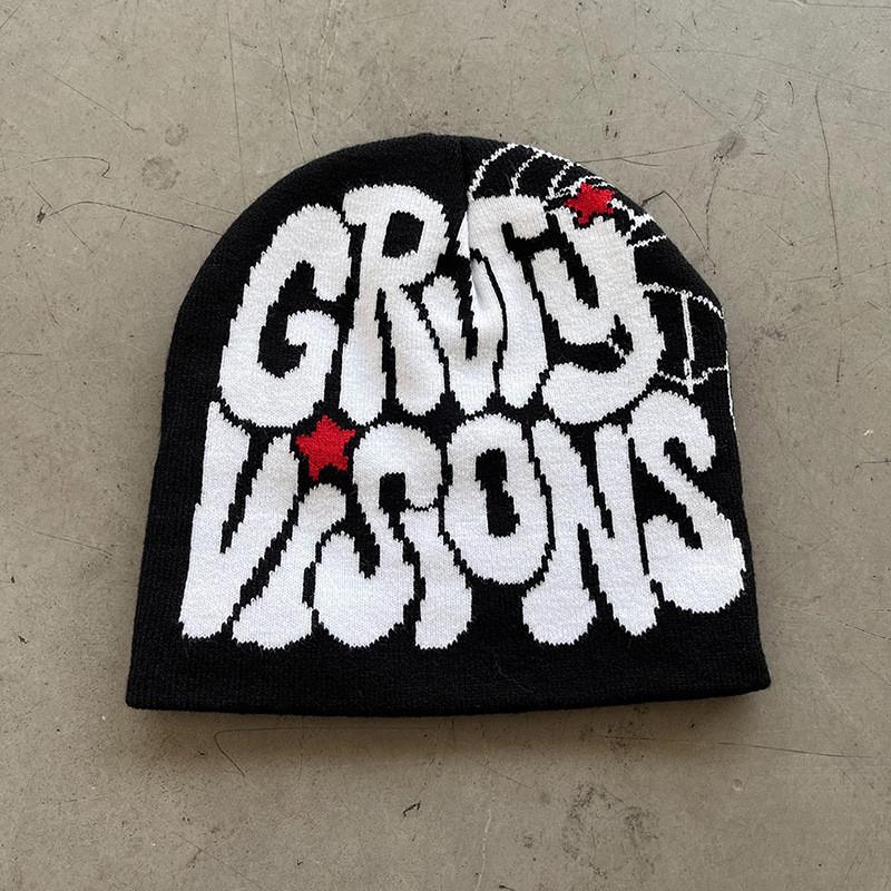Letters Visions Grvty Knit Beanie Hats Winter Embroidered Streetwear Casual