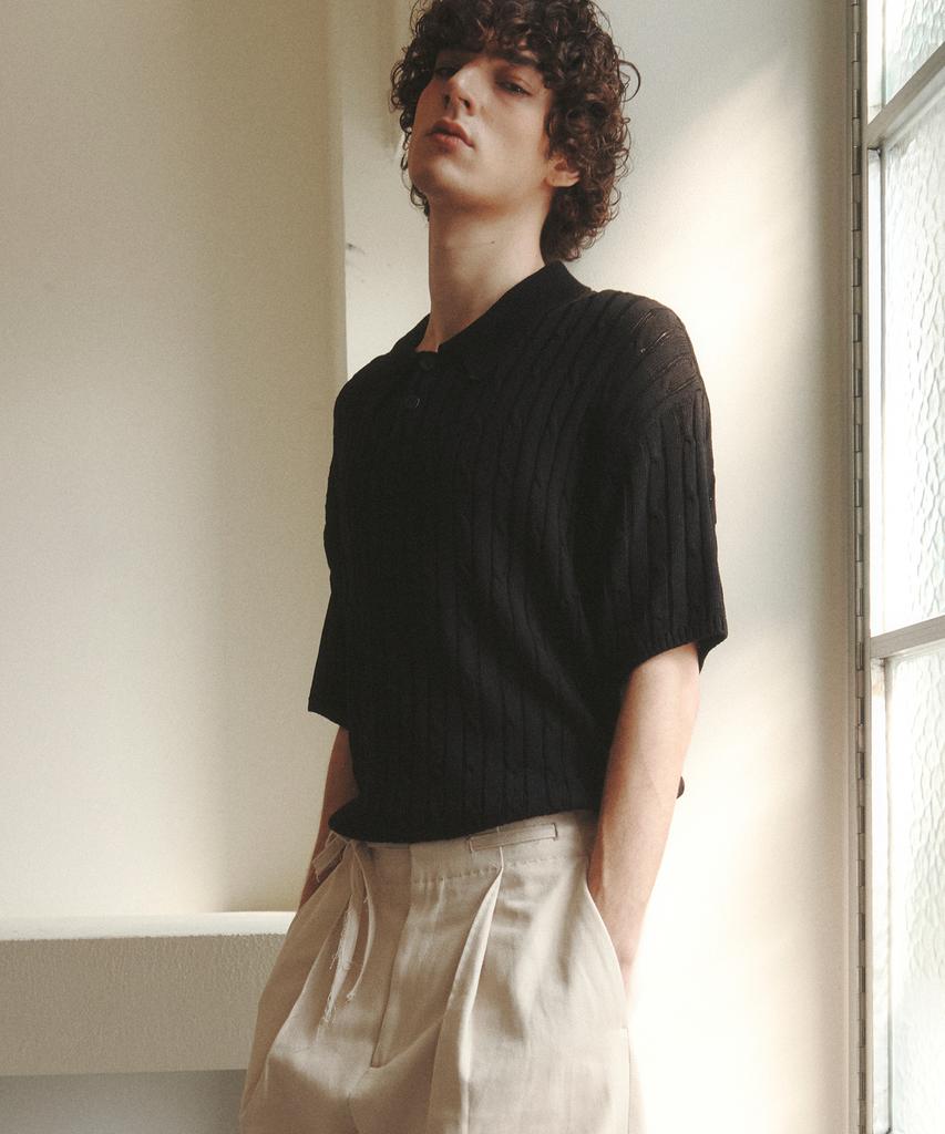KNITTED Linen Cable Collar Half Knit Black