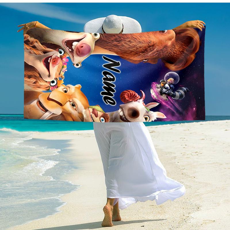 Personalized customized proof beach towel with Ice Age Dawn of the Dinosaurs pattern - soft, absorbent,quick-drying,perfect swimming,camping&bathing