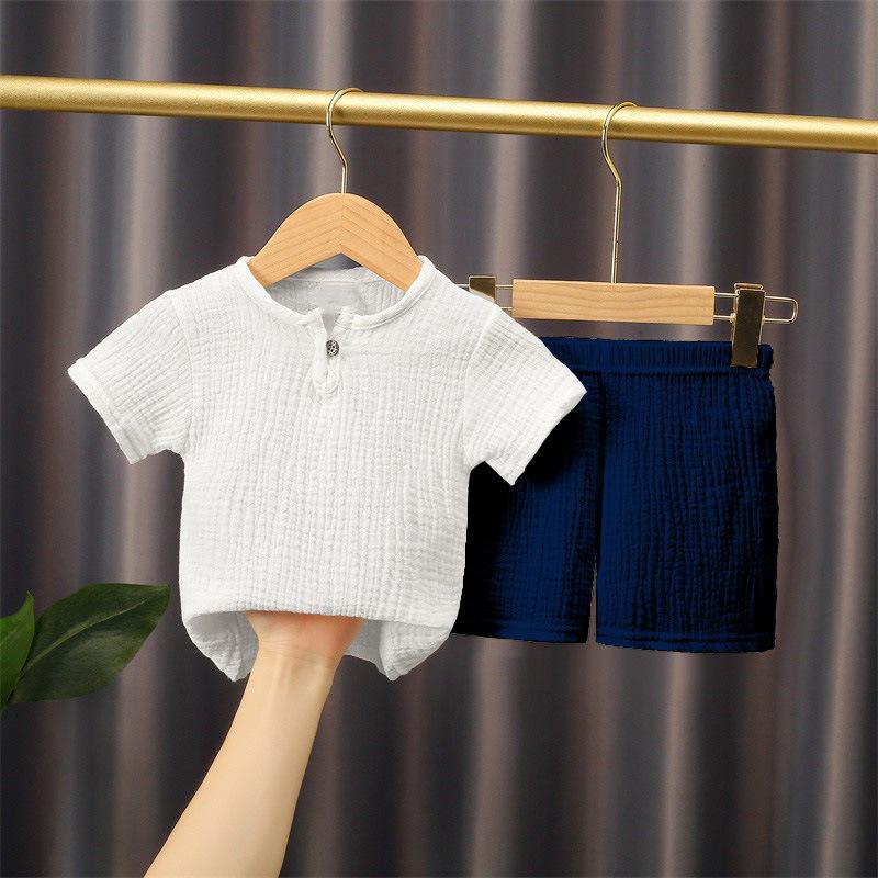 Children's Summer Cotton-Linen Shorts & Top Set - Baby Double-Layer Gauze, Loose Two-Piece Chinese Style