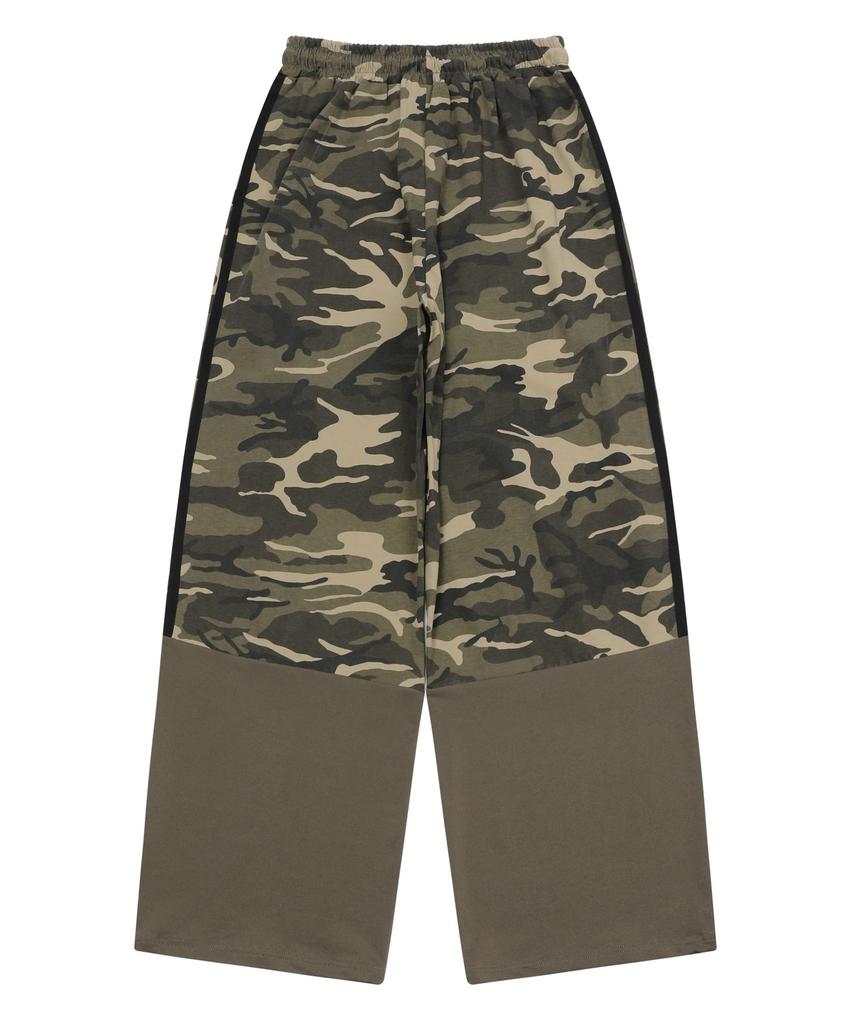 MUCENT Mauve Matching Metal Logo Camo Color Block Wide Elastic Pants