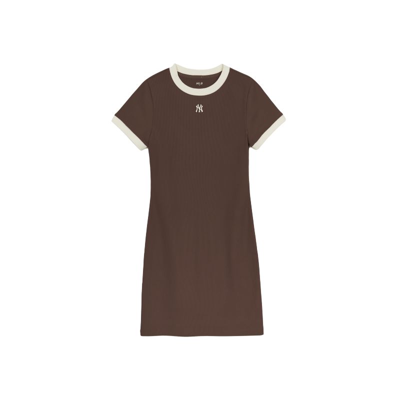 

New MLB New York Yankees Golji Short Sleeved Dress Women s Brown 3FOPB0453-50BRS S