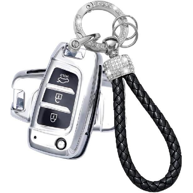 Key Fob Cover Case Compatible with Hyundai Venue Accent Kona SE Santa Fe Palisade Key Shell Protector with Bling Keychain 3 Button B Red