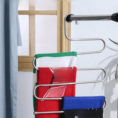 5pcs Stainless Steel Pants Rack Five-Layer Multi-Functional Multi-Layer Hanger S-shaped Design Anti Slip Trouser Rack