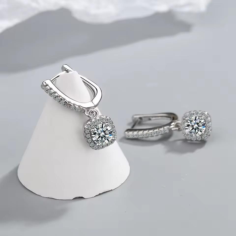 Fashion Bright Square Bag Zircon Earrings Women's British Ear Buckles Light Luxury Commuter Ear Jewelry