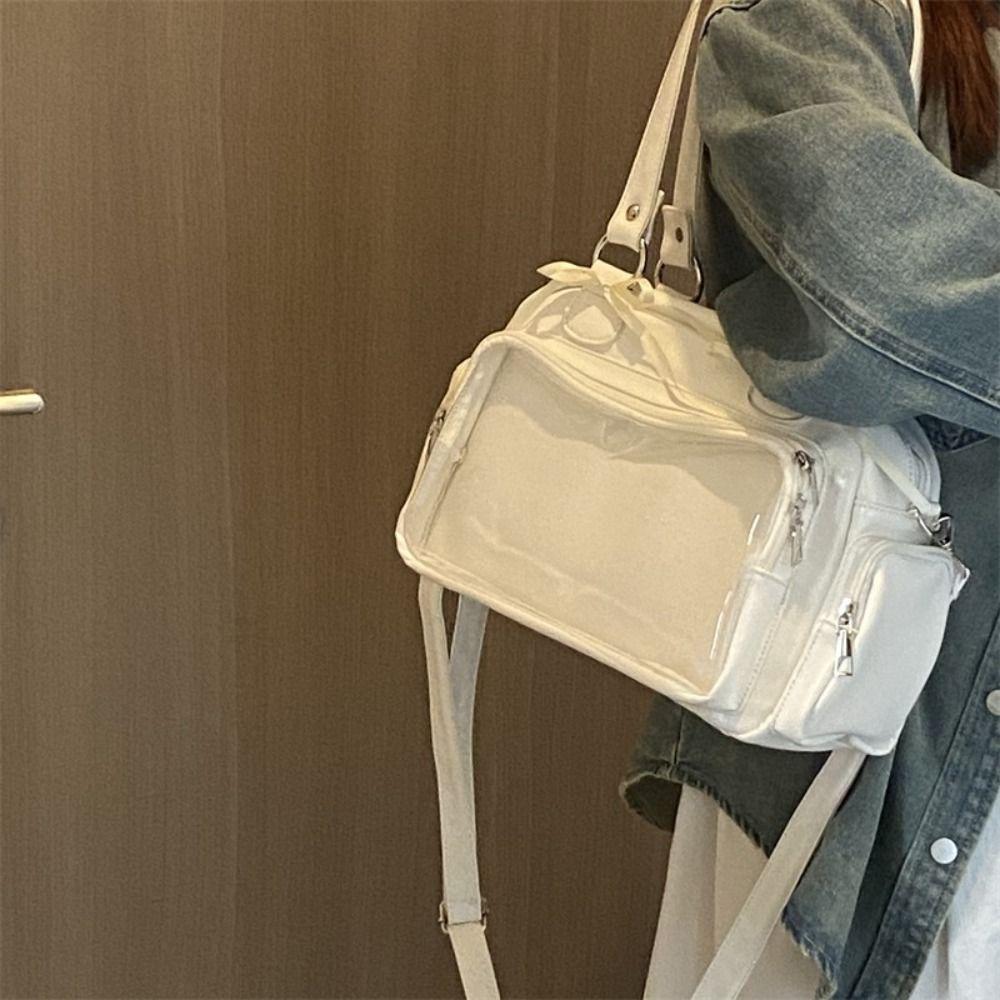 JK Borsa a Tracolla con Tasca Trasparente Stile Preppy Bambola di Cotone Ita Bag Quadrata Itabag Borsa per Piccoli Oggetti