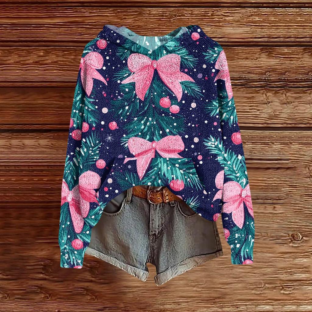 Ladies' Fashionable Printing Casual Hooded Long Sleeved Sweatshirt