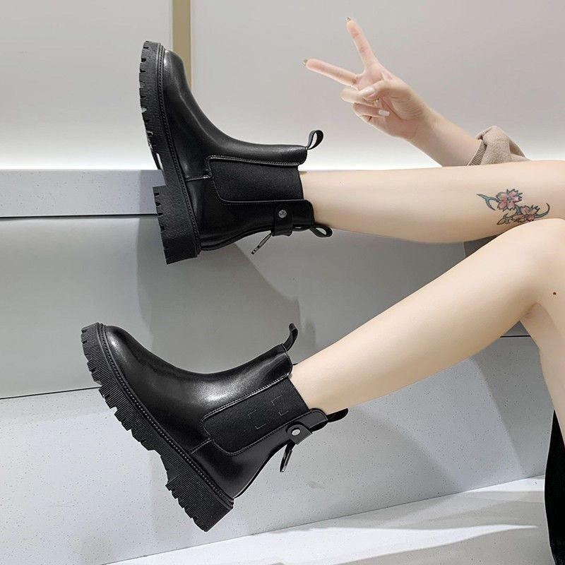 Autumn Winter Chelsea Boots Women Fashion Brown Black Beige White Ankle Boots for Women Fur Short Chunky Punk Gothic Shoes