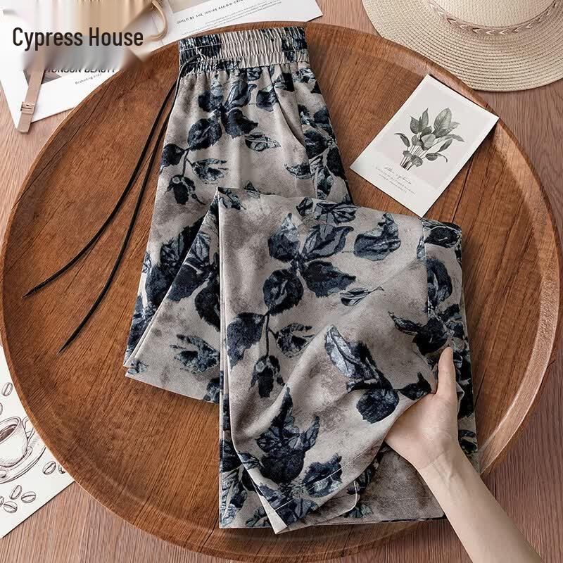 Siboshe Women s High Waist Leaf Print Wide-Leg Drape Pants L