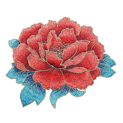 Elegant Chinese Style Peony Embroidery Patch Handmade Big Size Applique Sew On Glue-free Flower Patch for Cheongsam Dress DIY