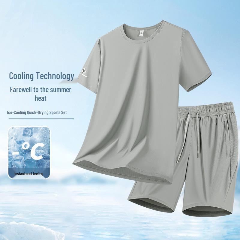 Men's Ice Silk Quick-Dry Sports Set - 2026 Summer Loose Fit Plus Size Breathable Short Sleeve & Shorts