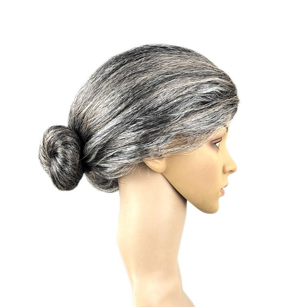 Grey Grandma Costume Wig Natural Dress Up Show Wig Old Woman Cosplay Wig  Halloween Masquerade