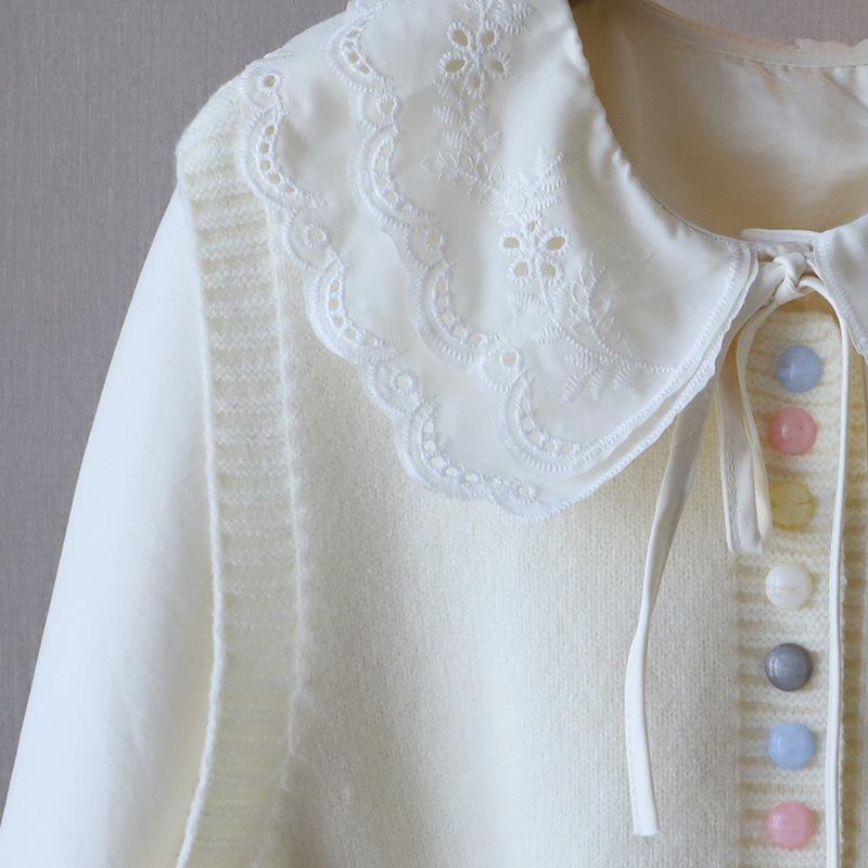 Spring 2025 Korean Style Women's Peter Pan Collar Blouse + Knit Vest Set