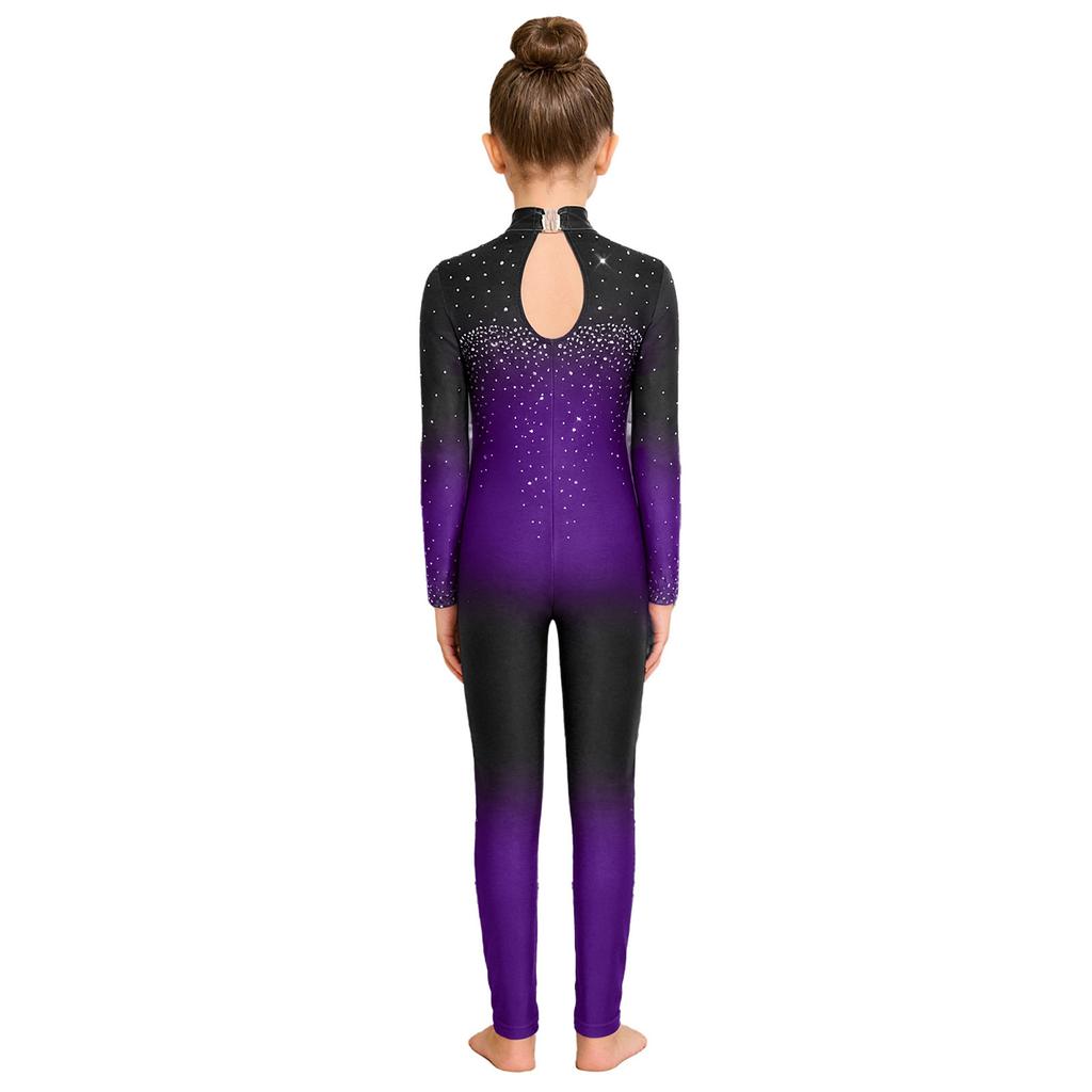 Macacão Feminino Cor Degradê Gola Alta Manga Longa Costas com Abertura Strass Brilhante Body