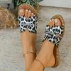 Women's Leopard Print Flat Bottom Slippers Summer One Strap Slip On Comfortable Casual Sandals Large Size